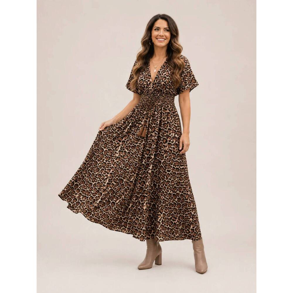 NEW VINE & LOVE v-neck dolman design maxi dress in brown